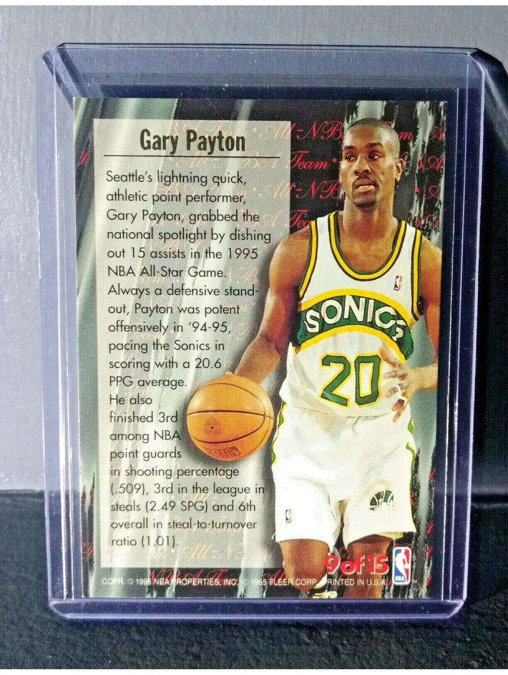 1995-96 Gary Payton Fleer Ultra All-NBA Team #9 Basketball Card